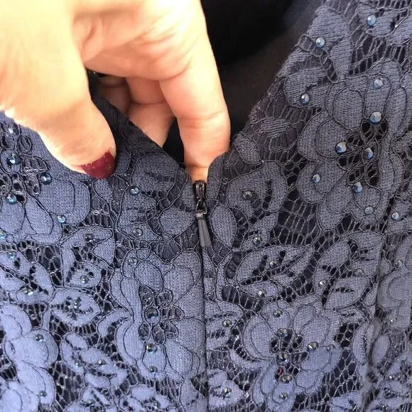 Abby Paris NWT Navy Stretch Lace Sparkle Lucci Sleeveless Formal Prom Gown 14 - Picture 12 of 16